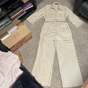 Linen safari pant suit